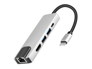 Longwwin USB C Hub 5-in-1 with HDMI & Ethernet & Power Delivery, 2 USB 3.0 Ports, 1 USB Type C 3.0 Port, 1 HDMI 4K Port, 1 Gigabit Ethernet Port MAC Windows (DUB-M520-US)