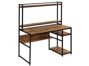 Home Office Computer Desk with 2-Tier Bookshelf and Open Storage Shelf/Equipped with Removable Monitor Riser(Brown) Home Office Computer Desk with 2-Tier Bookshelf and Open Storage Shelf/Equipped with Removable Monitor Riser(Brown)