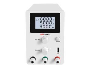 LCD Screen DC power supply adjustable 4 digits lab Bench power source 60V 5A AC switching Stabilized Power Supply R-SPS605D White 0.001A 0.001W 0.01V