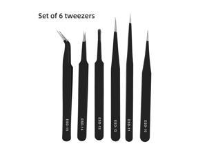 Precision Tweezers Set 6 PCS ESD Anti-Static Stainless Steel Tweezers Kit Non-magnetic and Multi-standard Stainless Steel Tweezers for Lab Electronics Jewelry and Detailed Work