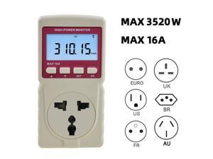 Electricity Usage Monitor Power Consumption Watt Tester 3520W 16A Measuring Outlet Digital  Power Analyzer Plug-in Socket Design Universal Adapter
