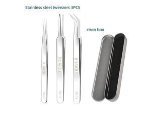 KQ Anti-static Tweezers Set 3-Piece Professional Stainless Steel Tweezers for Phone Repair Tools DIY Hand Tools Silver