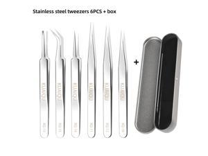 Stainless Steel Tweezers Maintenance Tools Industrial Precision Curved Straight Tweezers Repair Tools DIY with Iron box Silver