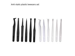 Precision Anti-Static Tweezers, ESD Curved Straight Forceps Plastic Tweezers for Electronics Jewelry-Making Repairing 12pcs
