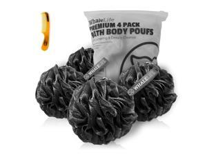 Shower Puff 4 Pack Black Bath Sponge Shower Loofahs Pouf Ball Nature Bamboo Charcoal Mesh Bulk Puffs Large, Shower Essential Skin Care by WhaleLife Shower Puff 4 Pack Black Bath Sponge Shower Loofahs Pouf Ball Nature Bamboo Charcoal Mesh Bulk Puffs Large, Shower Essential Skin Care by WhaleLife
