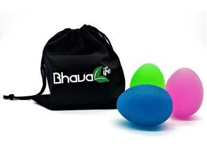 Bhava Life Stress Balls for Adults Anxiety, Firm Squeeze Balls for Hand Strengthening Exercise, Stress Relief Toys, Fidget Toy. Blue, Green, Pink Pack of 3 Egg Shaped Stress Ball