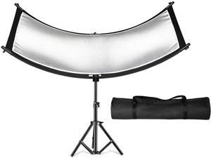 SUPON Clamshell Light Reflector Diffuser, 71"x24" /180x60cm Arclight Curved Lighting Reflector, Black, White, Gold, Silver with 28" /70cm Light Stand, Carry Bag for Photography Portrait Studio Shoot SUPON Clamshell Light Reflector Diffuser, 71"x24" /180x60cm Arclight Curved Lighting Reflector, Black, White, Gold, Silver with 28" /70cm Light Stand, Carry Bag for Photography Portrait Studio Shoot