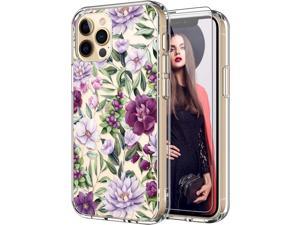 iPhone 12 Pro Max Case with Screen ProtectorClear with Cute Colorful Blooming Floral Patterns for Girls WomenSlim Fit TPU Cover Protective Phone Case for iPhone 12 Pro Max 67