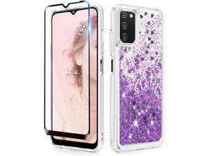 Samsung A03S Case with Glass Screen ProtectorGirls Women TPU Clear Cover Moving Quicksand Glitter Cute Phone Cases for Samsung Galaxy A03S TealPurple