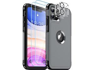 5 in 1 iPhone 11 Case 10 FT Military Dropproof 2Tempered Glass Screen 2Tempered Camera Lens Protector NonSlip Heavy Duty FullBody Shockproof Phone CaseClear
