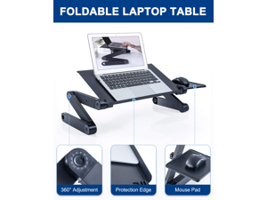 Adjustable Laptop Table, Laptop Stand for Bed Portable Lap Desk Foldable Laptop Workstation Notebook Riser with Mouse Pad Side Ergonomic Computer Tray Reading Holder TV Bed Tray Standing Desk