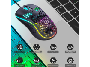 Wired Gaming Mouse Rechargeable USB PC Gaming Mouse RGB Backlit Mouse Ergonomic Optical Mice W/Honeycomb Shell for PC Computer Laptop 7200DPI Wired Gaming Mouse Rechargeable USB PC Gaming Mouse RGB Backlit Mouse Ergonomic Optical Mice W/Honeycomb Shell for PC Computer Laptop 7200DPI