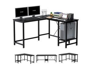 L-Shaped Computer Desk, 55-Inch Corner Desk for Home Office Writing Study Workstation Table with Storage Shelf, Adjustable 2 Person Long Desk PC Laptop Table for Space Saving L-Shaped Computer Desk, 55-Inch Corner Desk for Home Office Writing Study Workstation Table with Storage Shelf, Adjustable 2 Person Long Desk PC Laptop Table for Space Saving