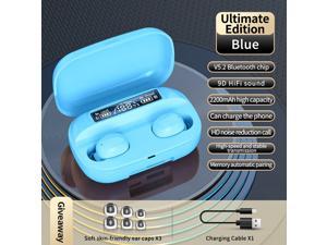 TWS Bluetooth 5.2 Earphones Waterproof Charging Box, Bluetooth 5.2 Headphones with 240h Playtime, Waterproof Noise-Cancelling Wireless in-Ear Headphones with Microphone Blue