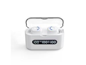 TWS Bluetooth 5.2 Earphones Waterproof Charging Box, Bluetooth 5.2 Headphones with 240h Playtime, Waterproof Noise-Cancelling Wireless in-Ear Headphones with Microphone White