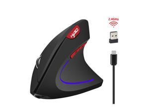 Wireless Ergonomic Computer Mouse Rechargeable PC Gaming Mice 2.4G Vertical Optical Mice 800/1200/2400 DPI W/6 Buttons for Laptop, Desktop, PC, MacBook