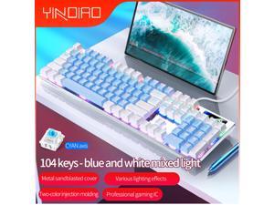 Wired Mechanical Gaming Keyboard with Rainbow RGB Backlight Compact Ergonomic Rechargeable Antighosting USB Wired for Typist PC Laptop Mac Gamer Blue White 104 Mechanical Keyboard