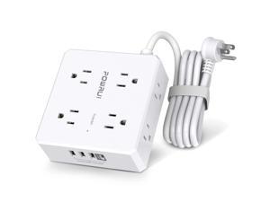 Power Strip with 6 Feet - 8 Widely Surge Protector Outlets with 4 USB Ports, 3 Side Outlet Extender with 6 Feet Extension Cord, Flat Plug, Wall Mount, Desk USB Charging Station, ETL ,White