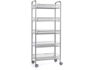 5-Tier Mesh Wire Rolling Cart Multifunction Utility Cart Kitchen Storage Cart on Wheels, Steel Wire Basket Shelving Trolley,Easy Moving,Silver 5-Tier Mesh Wire Rolling Cart Multifunction Utility Cart Kitchen Storage Cart on Wheels, Steel Wire Basket Shelving Trolley,Easy Moving,Silver