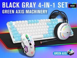 LIMEIDE Real Mechanical Blue Axis Iron Plate Rgb Gaming Keyboard Mouse Headset Mouse Pad Four-Piece Set(White and blue) LIMEIDE Real Mechanical Blue Axis Iron Plate Rgb Gaming Keyboard Mouse Headset Mouse Pad Four-Piece Set(White and blue)
