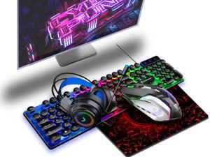 Punk luminous keyboard mouse headset mouse pad Black, RGB gaming keyboard backlit mouse combo USB wired backlit keyboard LED gaming keyboard and mouse set suitable for laptop gaming and work Punk luminous keyboard mouse headset mouse pad Black, RGB gaming keyboard backlit mouse combo USB wired backlit keyboard LED gaming keyboard and mouse set suitable for laptop gaming and work