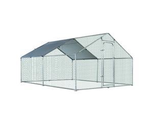 GIAS Large Galvanized Metal Chicken Run Cage Coop with Cover Walk-In Pen Perfect for Outdoor Backyard Use - 13.1'L x 9.8'W x 6.5'H