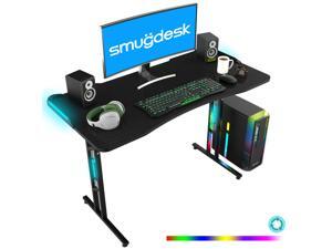 SMUGDESK Gaming Desk Racing Style Computer Desk Ergonomic Game Table with Dynamic RGB LED Lights T-Shaped Gamer Workstation for Home Office 47" x 23.6" (Black)