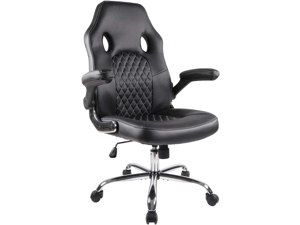 Office Chair, Gaming Chair Bonded Leather, Ergonomic Computer Desk Chair Task Swivel Executive Chairs High Back with Flip-up Armrests and Rolling Casters (Black) Office Chair, Gaming Chair Bonded Leather, Ergonomic Computer Desk Chair Task Swivel Executive Chairs High Back with Flip-up Armrests and Rolling Casters (Black)