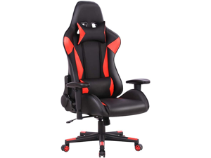 Gaming Chair Racing Video Game Chairs High Back Ergonomic Office Computer Desk Chair with Headrest and Lumbar Pillow Recliner Swivel Rocker Chair - Red
