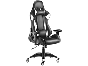 Gaming Chair Racing Video Game Chairs High Back Ergonomic Office Computer Desk Chair with Headrest and Lumbar Pillow Recliner Swivel Rocker Chair - White Gaming Chair Racing Video Game Chairs High Back Ergonomic Office Computer Desk Chair with Headrest and Lumbar Pillow Recliner Swivel Rocker Chair - White