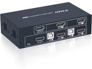2 Port Dual Monitor KVM Switch HDMI 4K@30Hz, 2 USB 2.0 Hub, Supported Wireless Keyboard & Mouse and Hotkey Switch, No Power Adapter with 4 HDMI Cables 2 Port Dual Monitor KVM Switch HDMI 4K@30Hz, 2 USB 2.0 Hub, Supported Wireless Keyboard & Mouse and Hotkey Switch, No Power Adapter with 4 HDMI Cables