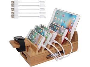 Bamboo Charging Station Organizer for Multiple Devices & Wood Desktop Docking Charging Stand Such As Cell Phone, Tablets, Phone Case and Watch Stand - Bamboo Charging Station Organizer for Multiple Devices & Wood Desktop Docking Charging Stand Such As Cell Phone, Tablets, Phone Case and Watch Stand -
