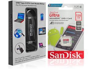 Portable Memory Card Reader 3-in-1 USB 2.0 and Micro USB to USB-C OTG Adapter for SDXC, SDHC, SD, MMC, Micro SDXC, Micro SD, Micro SDHC, UHS-I + SanDisk 128GB Ultra Memory Card (1-Pack) Portable Memory Card Reader 3-in-1 USB 2.0 and Micro USB to USB-C OTG Adapter for SDXC, SDHC, SD, MMC, Micro SDXC, Micro SD, Micro SDHC, UHS-I + SanDisk 128GB Ultra Memory Card (1-Pack)