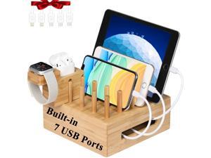 Bamboo Charging Station for Multiple Devices, Fast Charge Docking Station&Organizer with 7 USB Ports for iPad, Apple Watch, Android Phone and Tablet Bamboo Charging Station for Multiple Devices, Fast Charge Docking Station&Organizer with 7 USB Ports for iPad, Apple Watch, Android Phone and Tablet