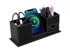 Wireless Phone Charger Desk Stand Organizer Home Office Desk Storage Caddy for Phone Holder(Pen Pad Holder) Leather Desk Organizer with Wireless Charging Station for iPhone Samsung and More Wireless Phone Charger Desk Stand Organizer Home Office Desk Storage Caddy for Phone Holder(Pen Pad Holder) Leather Desk Organizer with Wireless Charging Station for iPhone Samsung and More