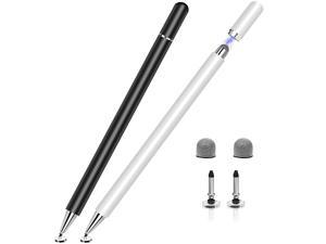 Stylus Pen for iPad 2 Pack, 2 in 1 Disc Stylus Pens for Touch Screens, Capacitive Stylus with Magnetic Cap, Compatible with iPad iPhone Pro Android Chromebook (White & Black)