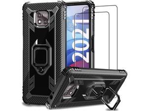 Designed for Motorola Moto G Power 2021 Case (Not for 2020) with 2 Screen Protector, Military Grade Protection Heavy Duty Phone Case Cover with 360 Ring Kickstand for Moto G Power 2021, Black