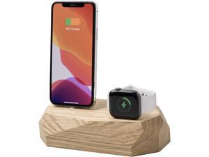 Oakywood Solid Wood Combo Dock Compatible with iPhone and Apple Watch for 2 Apple Devices Cord Lincluded Wooden Docking Station Stand Handcrafted Natural Wood Hand Polished Oak