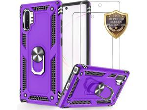 Compatible for Samsung Note 10 Plus Case, Galaxy Note 10+ Case with Screen Protector [3D PET, 2 Pack], Rotating Ring Kickstand Protective Case for Samsung Galaxy Note 10 Plus, Purple