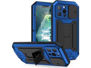 iPhone 13 Mini Rugged Case with Screen Protector Kickstand Camera Protector Slide Cover for iPhone 13 Mini Metal Military Sturdy Armour Shockproof Cover for iPhone 13 Mini (Blue)