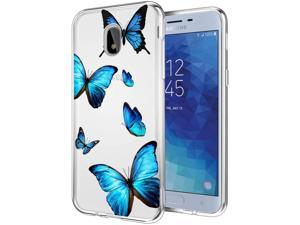 Clear Case Compatible with Galaxy J3 2018/J3 Star/J3 Achieve/J3 Orbit/J3 Aura/Sol 3 Case for Girls, Cute TPU Shockproof Protective Phone Case Cover for Samsung Galaxy J3 2018 (Blue Butterfly)