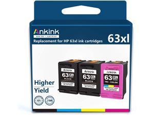 Ankink Higher Yield 63XL Ink Cartridge Combo Pack HP 63 XL for Officejet 3830 4650 4652 4655 5200 5252 5255 5258 Envy 4520 4512 Deskjet 1112 2132 3630 3632 Printer HP63 HP63xl 2 Black 1 Color/Tricolor
