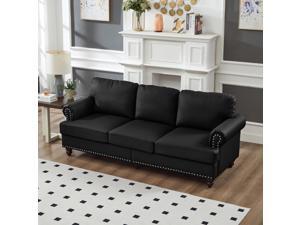 83" Modern Classic Design with Nails Living Room Sofa Leather Couch,Upholstered Imitation Cowhide Leather Black