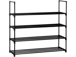 HOMEBI 4-Tier Shoe Rack, Metal Shoe Tower,20 Pairs Shoe Storage Shelf, Entryway Stackable Shoes Organizer with 4 Tiers Metal Shelves in Black,35.6" W x11.82" D x33.27" H,Black HOMEBI 4-Tier Shoe Rack, Metal Shoe Tower,20 Pairs Shoe Storage Shelf, Entryway Stackable Shoes Organizer with 4 Tiers Metal Shelves in Black,35.6" W x11.82" D x33.27" H,Black