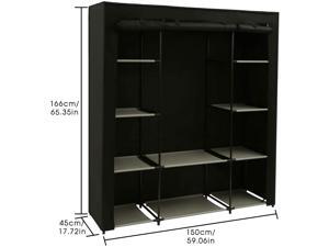 HOMEBI Closet Organizer Wardrobe Clothes Closet, Non-Woven Fabric Cloth Storage Shelf with Hanging Rod and 10 Shelves for Extra Storage, 59.05" W x 17.72" D x 65.4" H (Black) HOMEBI Closet Organizer Wardrobe Clothes Closet, Non-Woven Fabric Cloth Storage Shelf with Hanging Rod and 10 Shelves for Extra Storage, 59.05" W x 17.72" D x 65.4" H (Black)