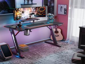 Z-Shaped Gaming Desk Home Office Computer Desk Gamer Workstation with Monitor Stand Carbon Fiber Surface Gamer Table with RGB Lights Cup Holder Headphone Hook Plug Board Holder Z-Shaped Gaming Desk Home Office Computer Desk Gamer Workstation with Monitor Stand Carbon Fiber Surface Gamer Table with RGB Lights Cup Holder Headphone Hook Plug Board Holder