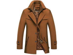 Gemdeck Mens Wool Blend Trench Coats Warm Winter Slim Fit Overcoats Single Breasted Jackets Male