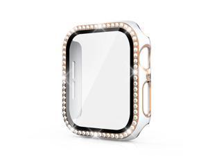 Gemdeck Compatible for Bling Apple Watch Protective Case with Builtin Screen Protector for Apple Watch 40mm iWatch SE Series7 6 5 4 3 2 1 WhiteGold
