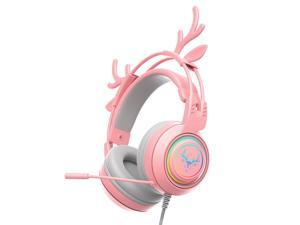Gemdeck Wired Headphones Cute Antler Bluetooth Foldable Headphones Gift Pink