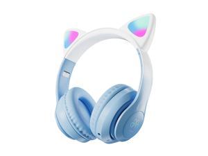 Gemdeck Wired Headphones Cute Cat Ear Headset Bluetooth Foldable Headphones Gift Blue